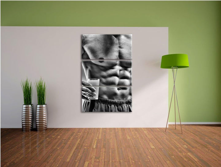 Pixxprint Trainierter Oberkörper Bodybuilder als Leinwandbild/Grösse: 3 Teilig (120x80) cm/Wandbild/