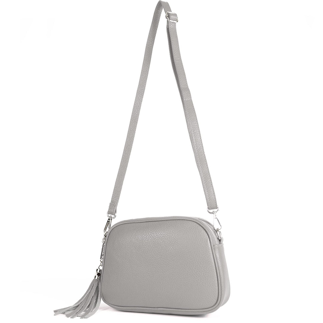 modamoda de - T238 - ital. Damen Umhängetasche Leder Medium, Farbe:Telegrau, Telegrau