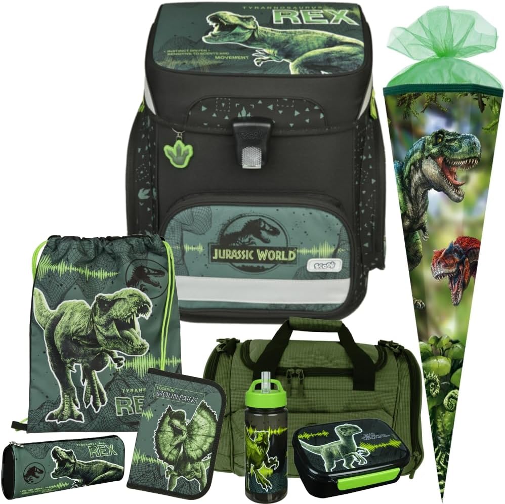 Jurassic - Dino - T-Rex Schulranzen-Set EasyFit 9tlg. mit Sporttasche, Schultüte, Brotdose und Trink