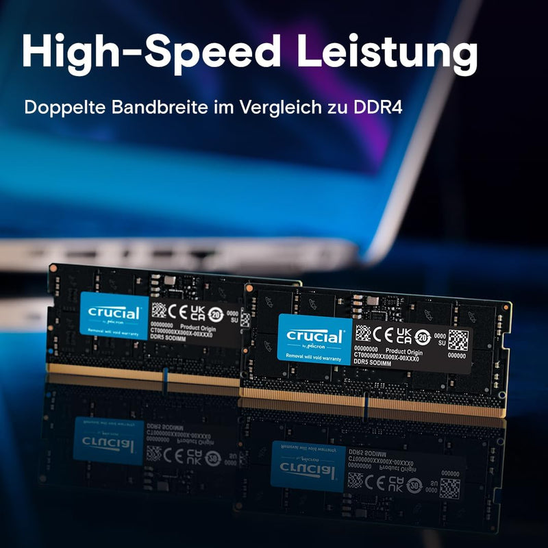 Crucial RAM 16GB DDR5 5600MHz (oder 5200MHz oder 4800MHz) Laptop-Speicher CT16G56C46S5 5600MHz 16GB,