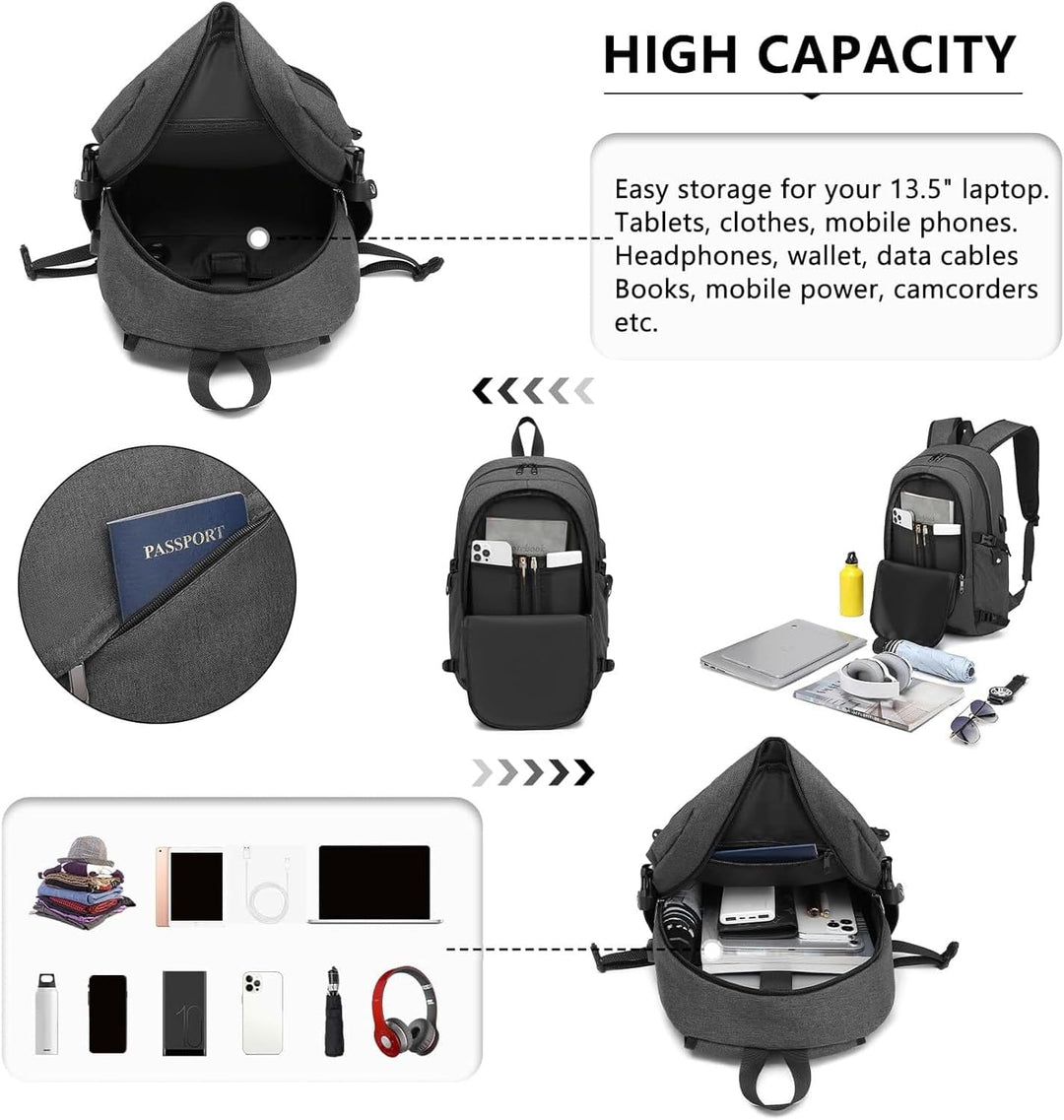 KONO Rucksack Herren, Laptop Rucksack 15,6 Zoll Anti-Diebstahl mit USB-Ladeanschluss, Schulrucksack