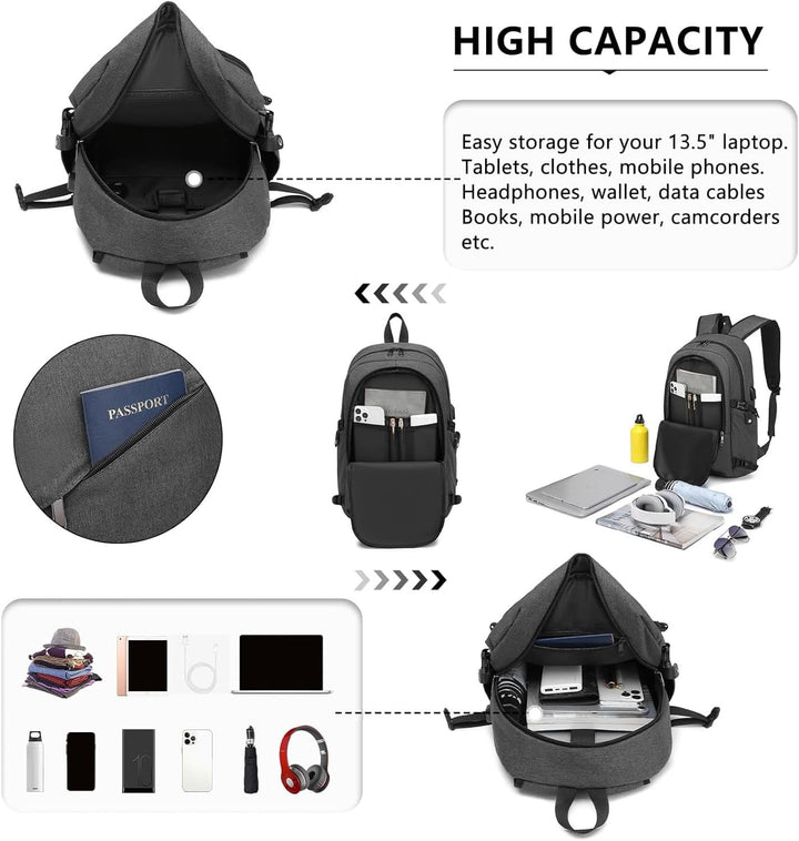 KONO Rucksack Herren, Laptop Rucksack 15,6 Zoll Anti-Diebstahl mit USB-Ladeanschluss, Schulrucksack