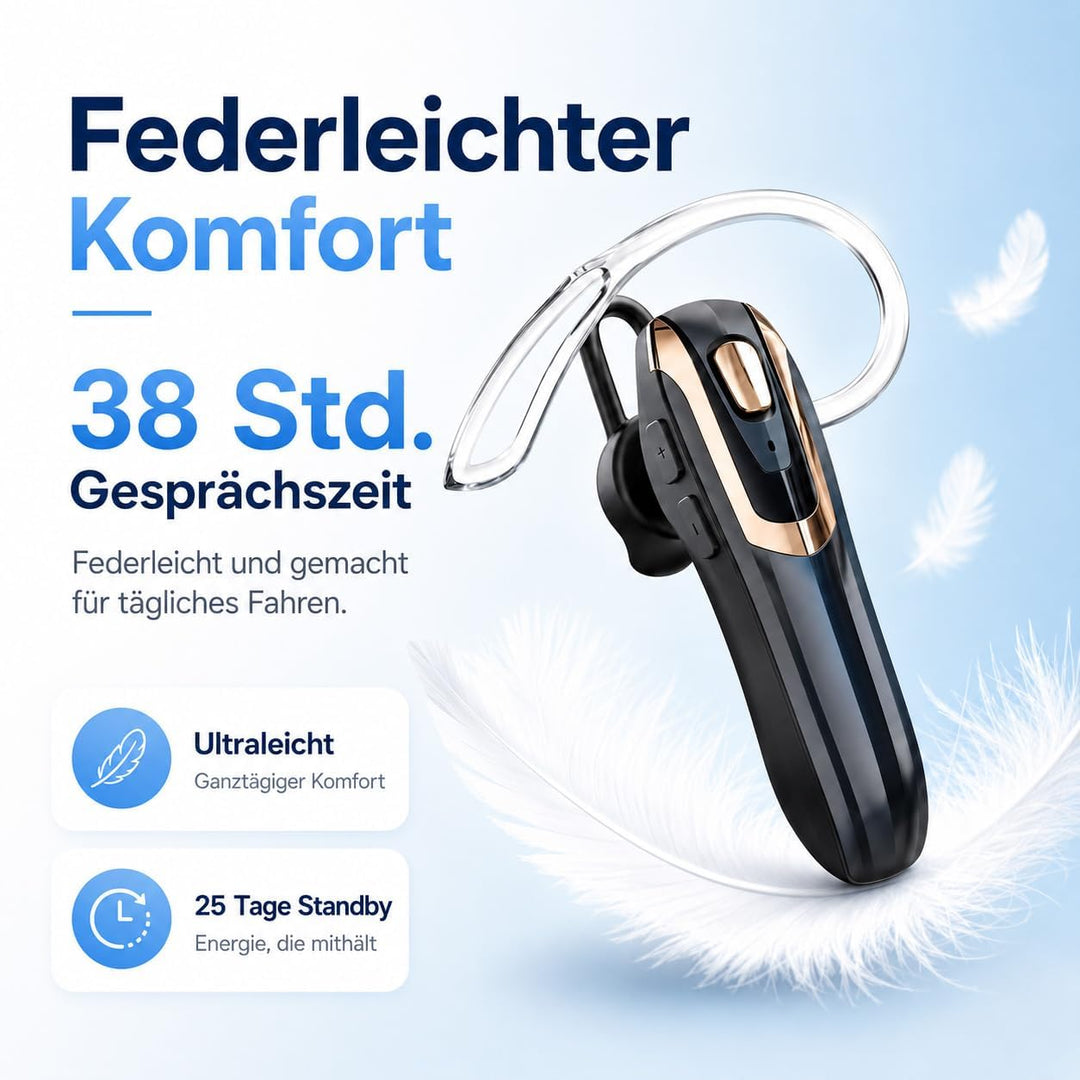 Micool Headset Bluetooth Handy V6.0 mit KI Geräuschunterdrückung & 38 Std. Sprechzeit – Single Ear F