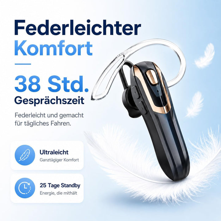 Micool Headset Bluetooth Handy V6.0 mit KI Geräuschunterdrückung & 38 Std. Sprechzeit – Single Ear F