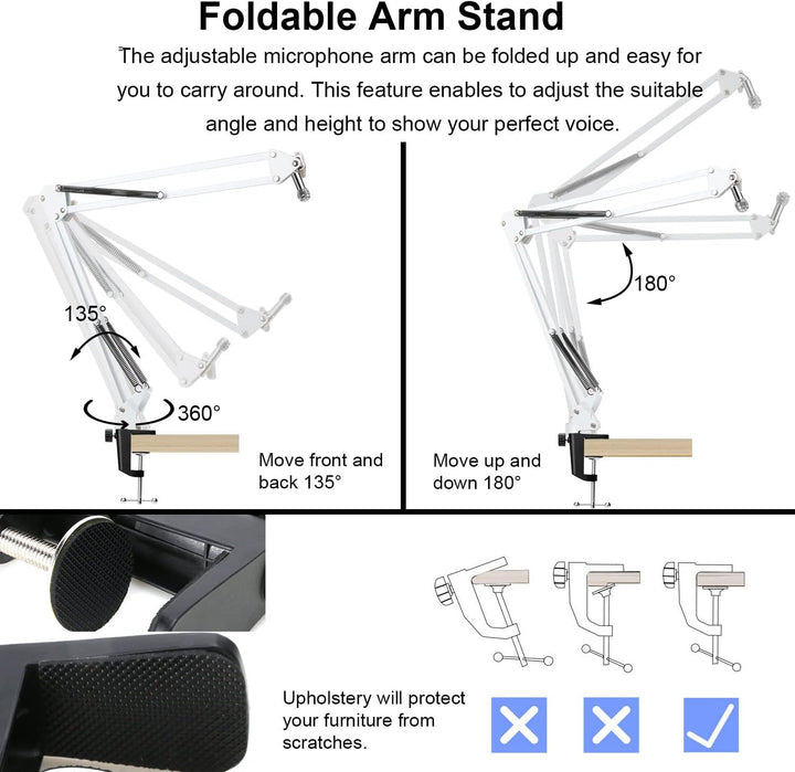 YOUSHARES Weiss Mikrofonarm fur Razer Seiren Mini & V3 Mini - Professionelle Boom Arm mit Schaumstof