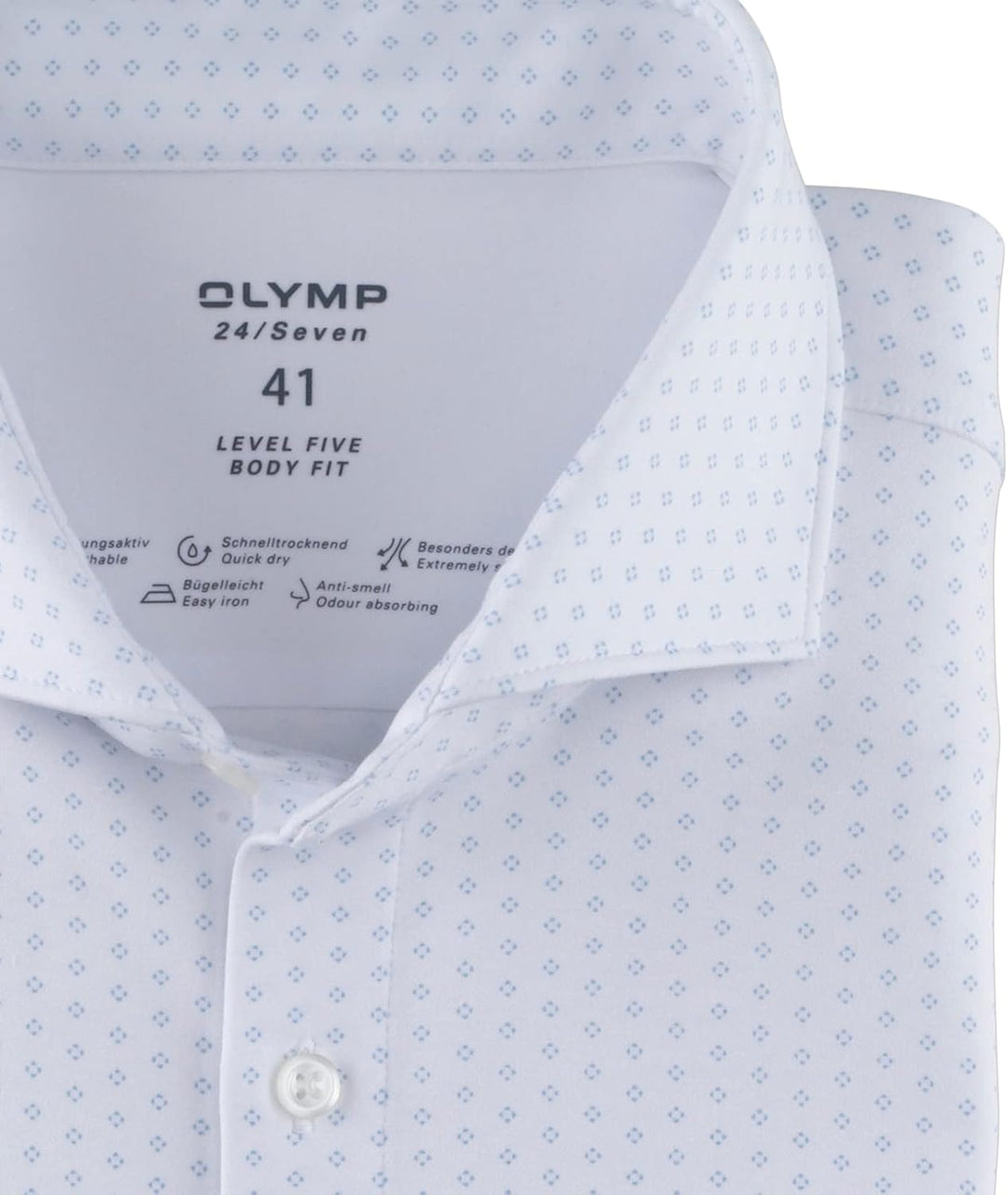 OLYMP Herren Businesshemd Level Five 24/Seven,Body fit,Haifisch-Kragen 45 Weiss 00, 45 Weiss 00