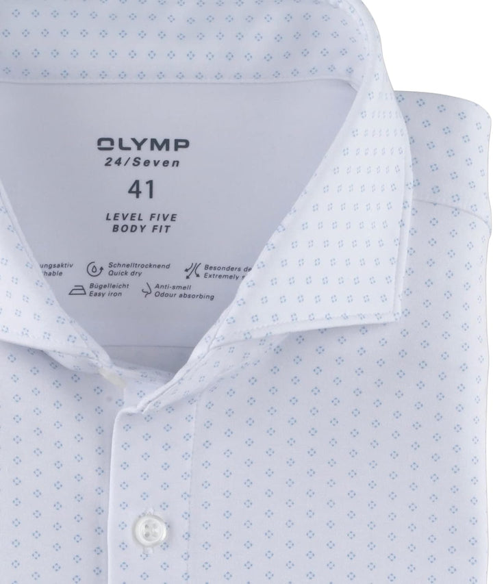 OLYMP Herren Businesshemd Level Five 24/Seven,Body fit,Haifisch-Kragen 45 Weiss 00, 45 Weiss 00