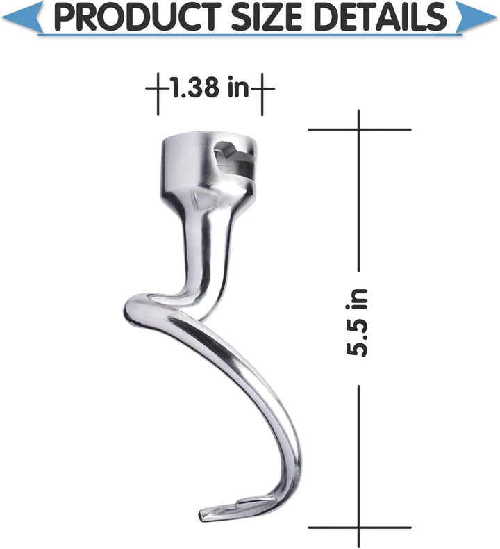 Spiralknethaken Edelstahl für KitchenAid 4,5–5 Quart Mittelgrosse Küchenmaschinen mit kippbarem Moto
