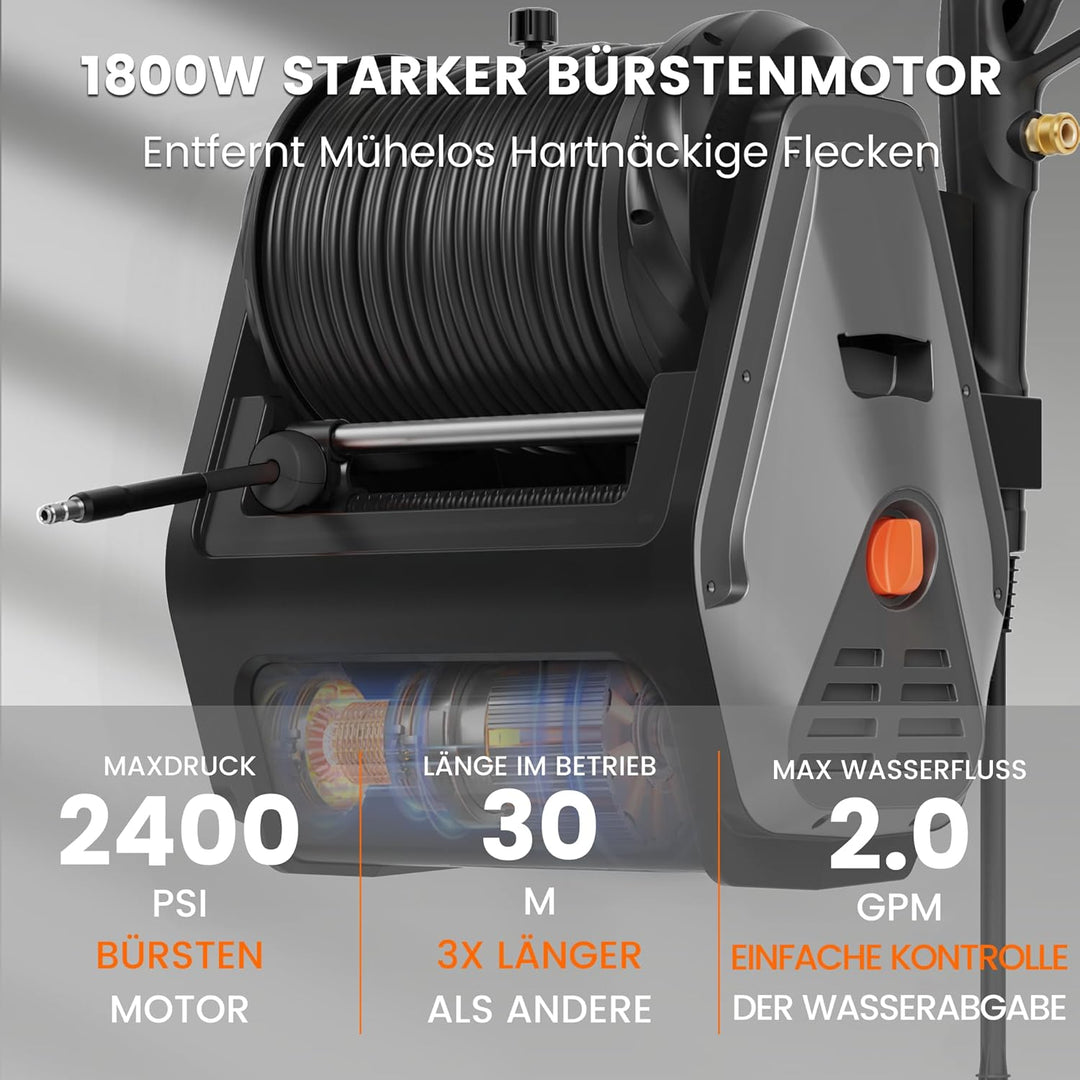Giraffe Tools Wandmontierter Hochdruckreiniger, 1800 Watt, Max 2400 PSI, 2.0 GPM Elektrischer Wasser