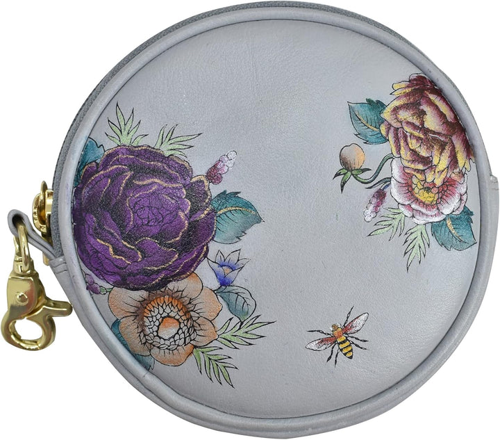 Anuschka Münzbeutel aus Echtleder, handbemalt, Rund - Floral Charm, Floral Charm