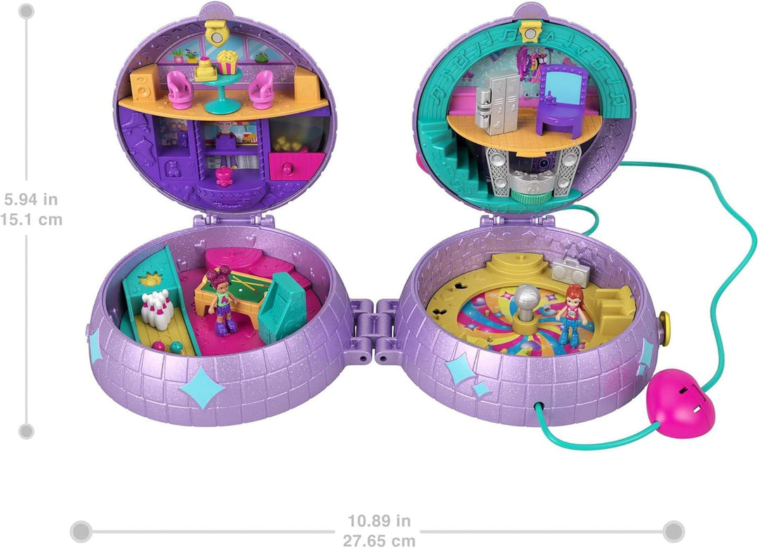 Polly Pocket HCG24 - Skating Spielset, Disco-Thema, 2 Micro-Puppen, 15 Zubehörteile, 1 Modestück, Po