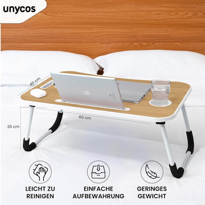 unycos - Klappbarer Laptoptisch, Betttablett, Leseständer, Computertisch, Frühstückstablett, Beistel