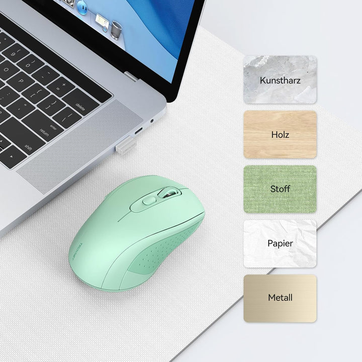 TECKNET Bluetooth Maus, 4000 DPI Maus Kabellos (Tri-Mode: BT 5.0/3.0+2.4GHz) Funkmaus mit USB-Empfän