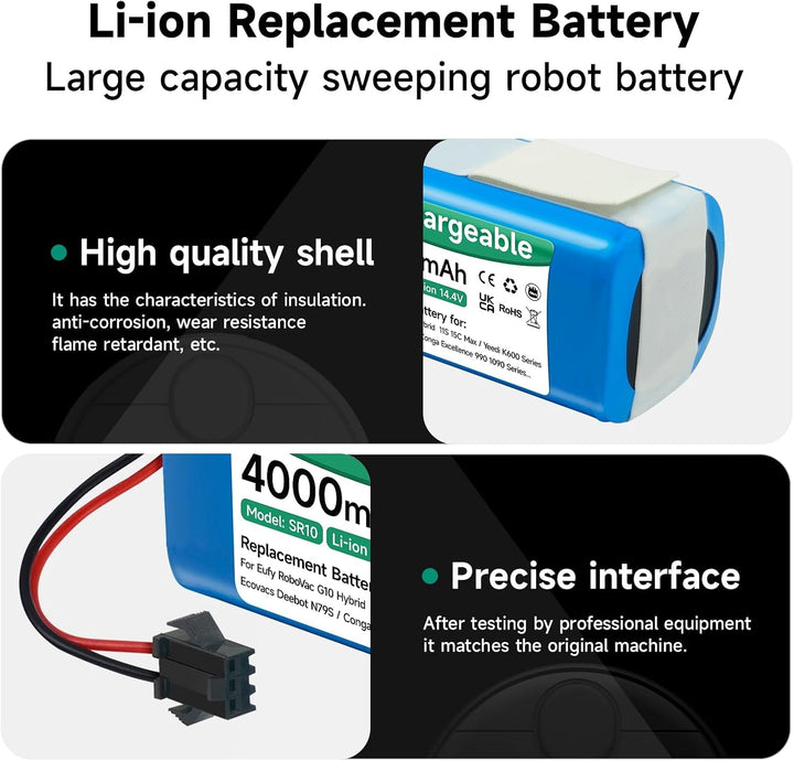 4000mAh 14,4V Ersatzakku für Venga RVC 3000, Lubluelu SL60D/SL61, MEDION X20 SW+, Bagotte BG600/BG70