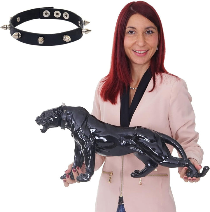 Mendler Deko Figur Leopard 59cm, Polyresin Skulptur Panther, In-/Outdoor - schwarz Hochglanz mit Hal