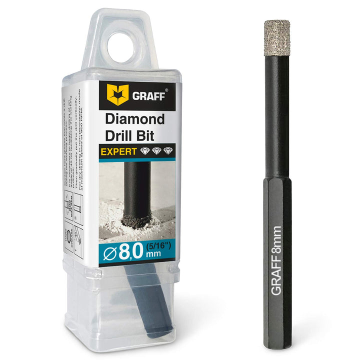 GRAFF Feinsteinzeug Bohrer 8mm für harte Fliesen Glas Кeramik Granit Stein - Diamantbohrer Fliesenbo