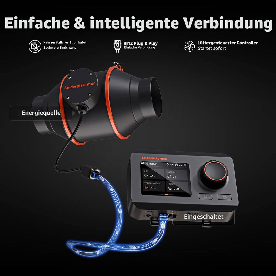 SPIDER FARMER 10,2 cm Inline Kanalventilator mit Temperatur- und Luftfeuchtigkeitskontrolle, Entlüft
