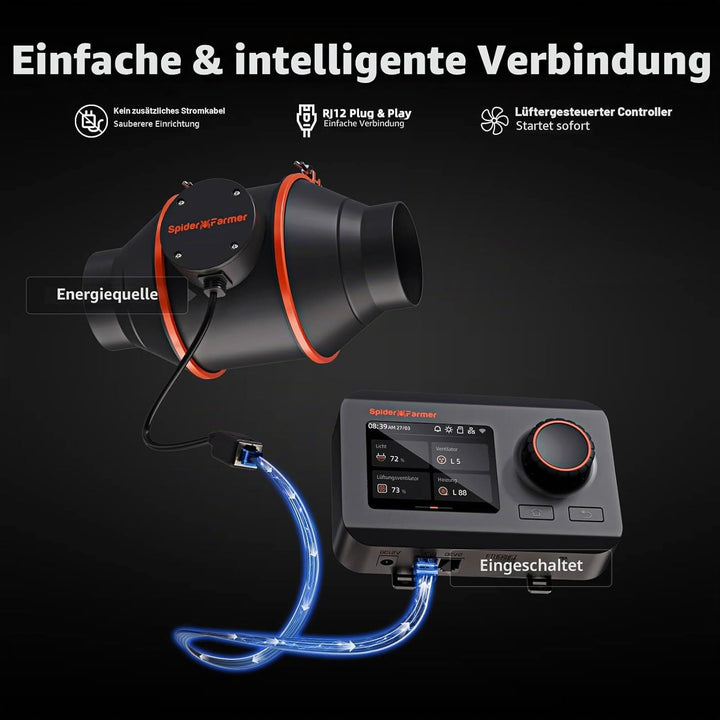 SPIDER FARMER 10,2 cm Inline Kanalventilator mit Temperatur- und Luftfeuchtigkeitskontrolle, Entlüft