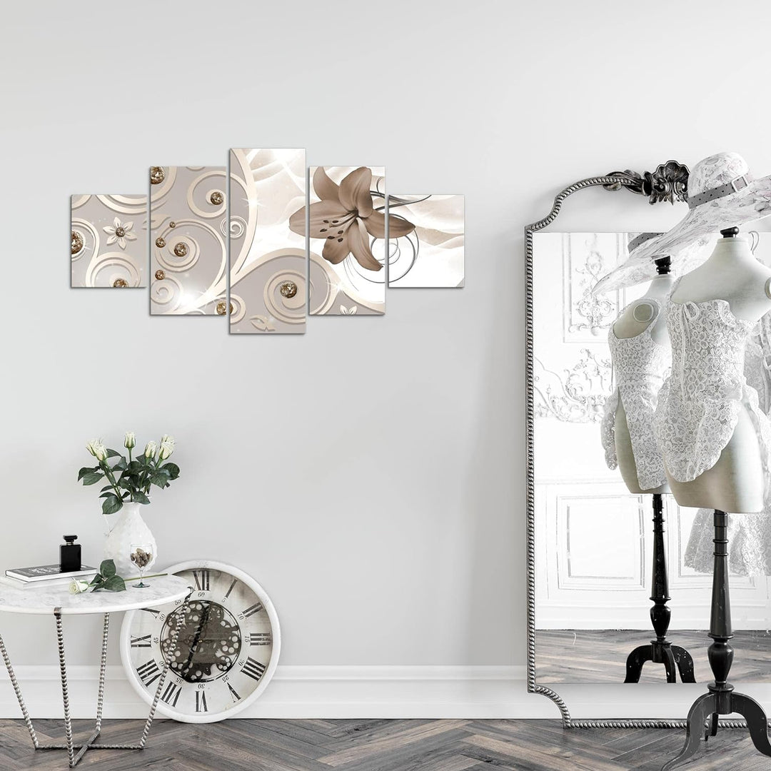Runa Art Wandbilder Blumen Lilie 5 Teilig Bild auf Vlies Leinwand Deko Wohnzimmer Ornament Abstrakt