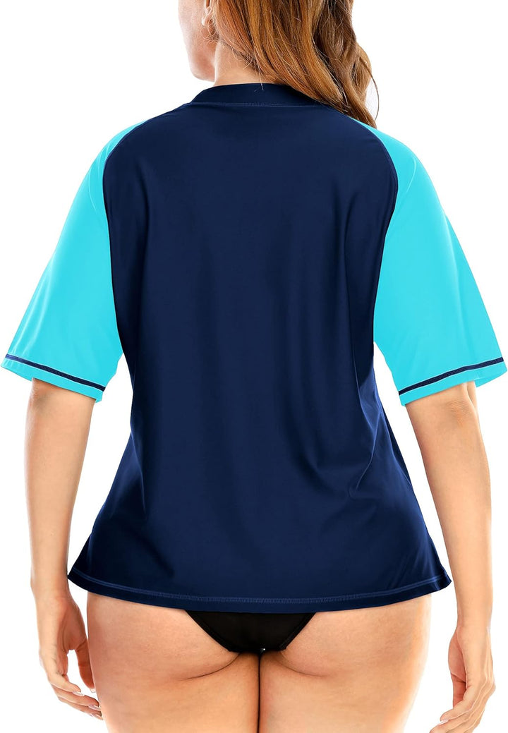 Halcurt UV Shirt Damen Übergrösse Rash Guard Kurzarm UPF 50+ Badeshirt UV Schutz Schwimmshirt Schnel