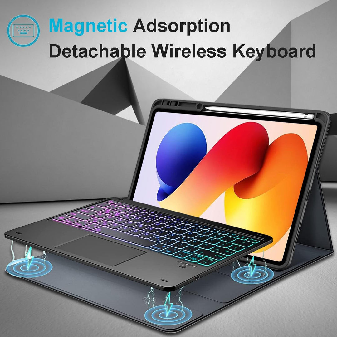 Hülle mit Touchpad Tastatur für Xiaomi Redmi Pad 2 Pro 12.1 Zoll 2025, 3-Zonen 7-Farben Beleuchtung,
