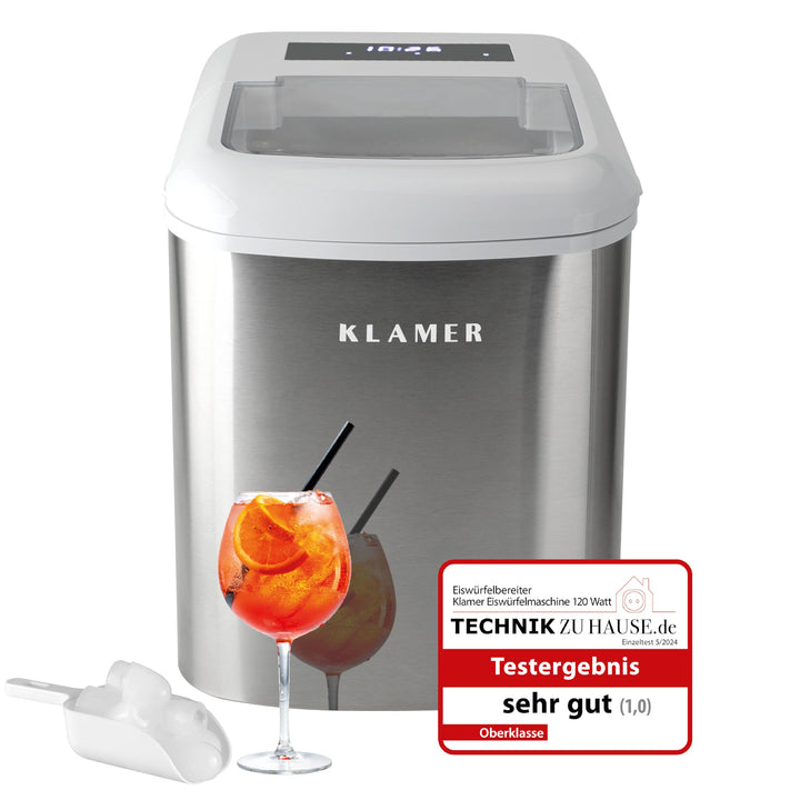 KLAMER Eiswürfelmaschine klein mit Eisschaufel & 2 Eiswürfelgrössen - 10 Eiswürfel in nur 7 Min, 15