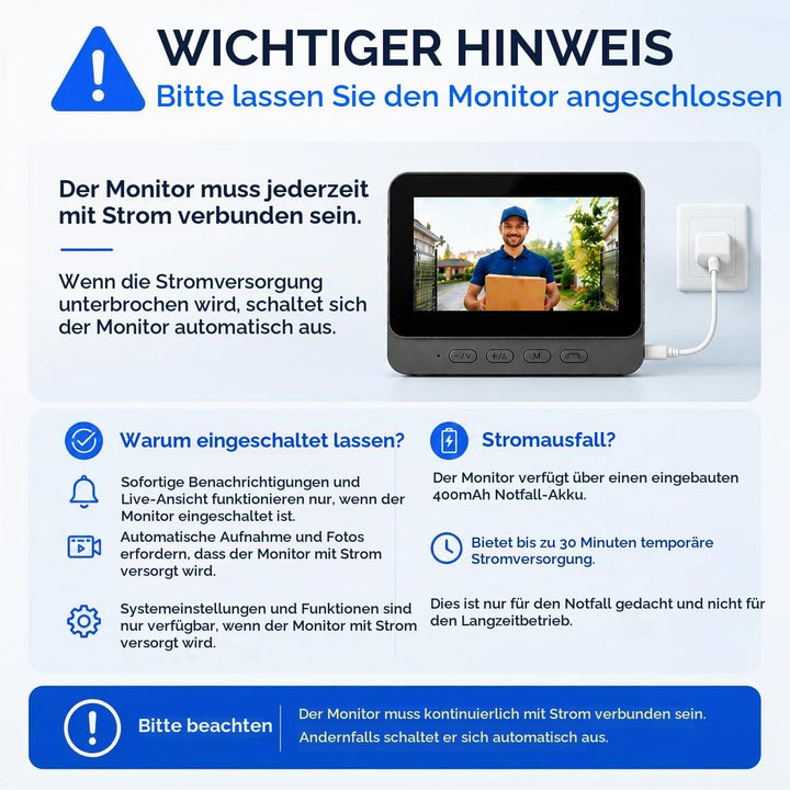 TKMARS Drahtlose Türklingel mit Kamera IP65 1080P Visiophone 170° Weitwinkel 4,3" IPS Display Nachts