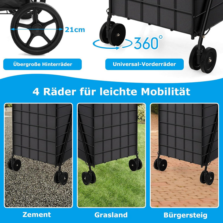 COSTWAY Einkaufstrolley Klappbar, Einkaufswagen auf Rollen mit Abnehmbarer Oxford-Tasche & 2 Körben,
