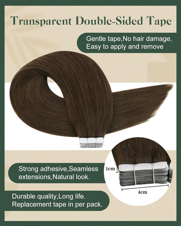 Ugeat Invisible Tape in Extensions Echthaar Schokobraun Echthaar Extensions Tape Haarverlängerung Ec