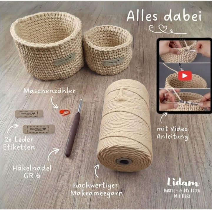 LIDAM 2 Körbe häkeln aus Baumwollgarn| Häkelset für Anfänger +Videoanleitung | Baumwollstrickschlauc