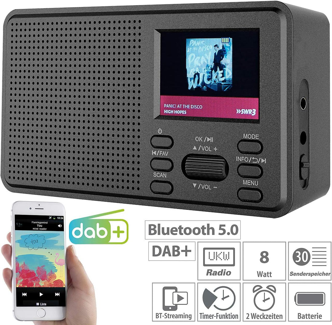 VR-Radio Digital Radio: Mobiles Digitalradio mit DAB+ und UKW, LCD-Farbdisplay, Wecker, 8 Watt (Mobi