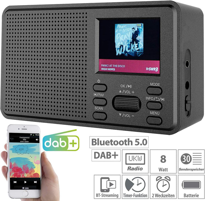 VR-Radio Digital Radio: Mobiles Digitalradio mit DAB+ und UKW, LCD-Farbdisplay, Wecker, 8 Watt (Mobi