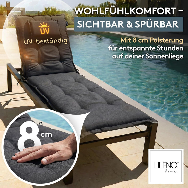 LILENO HOME Sonnenliege Auflage als [1er Set - Rollliege] in Anthrazit Y - Gartenliegen Auflage perf