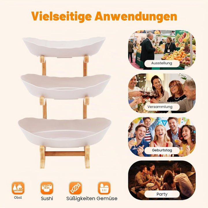 Keramik Obst Etagere mit 3 Etagen,Obstkorb Etagere für die Familie,Obstschale Modern mit Natürlichem