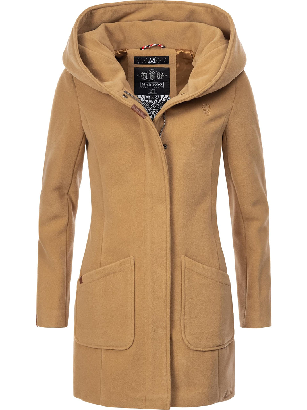 MARIKOO Damen Mantel in Wollmantel-Optik Warmer Trenchcoat mit Kapuze Maikoo XS-5XL L Braun, L Braun