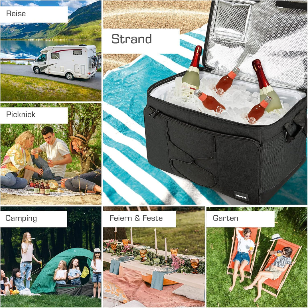 bomoe Kühltasche faltbar 25l/45l/52l - Outdoor Kühlbox 16h Kühlfunktion mit Trageriemen, wasserdicht