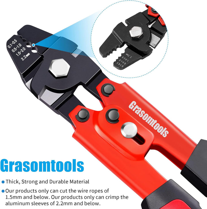 Crimpzange, Drahtseil-Crimpzange, bis zu 2,2 mm Swager Crimper Angeldraht-Crimpzange mit 100 Stück A