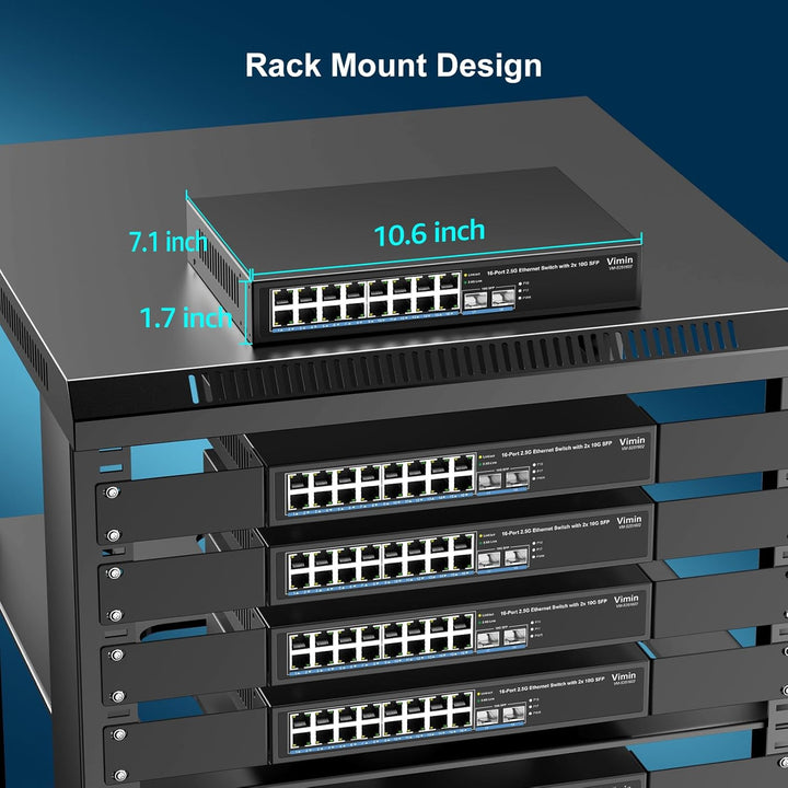 18-Port 2,5G Unmanaged Netzwerk Switch, 16x 2,5Gbase-T Ethernet Ports, 2X 10G SFP+, 120Gbps Switchin