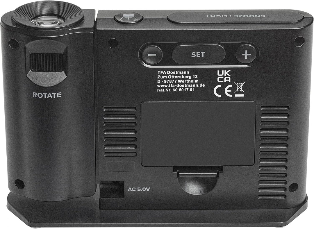 TFA Dostmann Projektionswecker Funk, 60.5017.01, Digitale Funkuhr, mit Netzteil, inkl Thermo-Hygrome