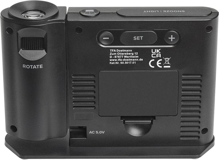 TFA Dostmann Projektionswecker Funk, 60.5017.01, Digitale Funkuhr, mit Netzteil, inkl Thermo-Hygrome