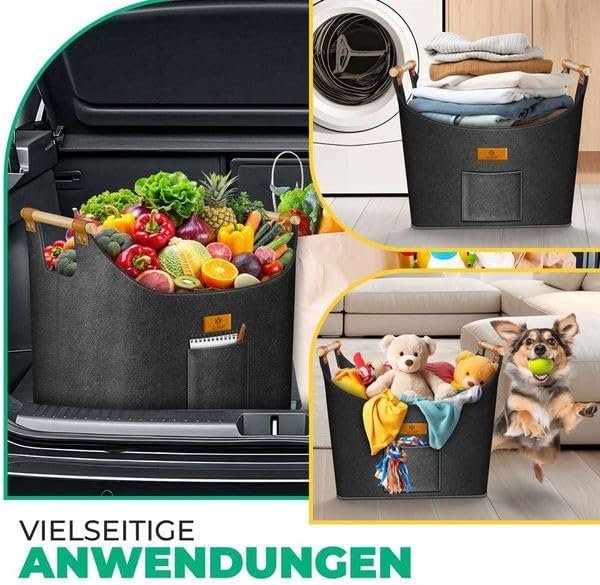 KESSER® Brennholzkorb 60 Liter | Kaminholztasche extra dicker Filz | Feuerholzkorb faltbar mit verst