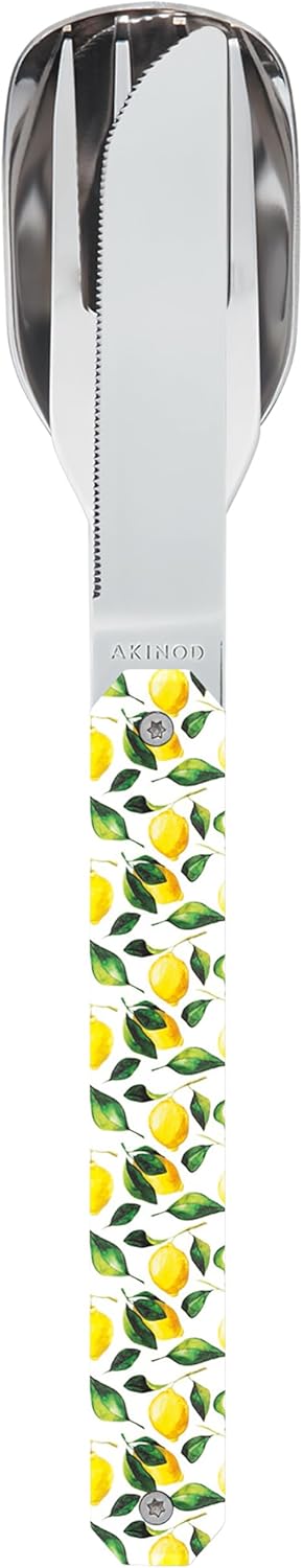 akinod – Magnetisches Besteck 12:34 Zitronen - Gabel + Messer + Löffel – Edelstahl – Magnetische Ver