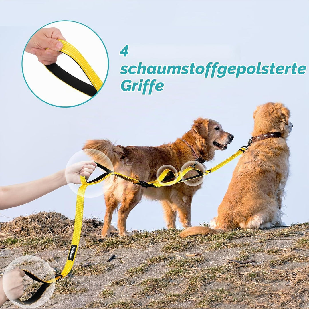 PetBonus Hundeleine Doppelleine für 2 Hunde, Keine Verwicklung Leine für 2 Hunde Gross, Verstellbar