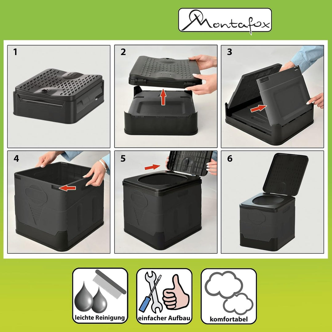 Montafox Faltbare Campingtoilette max 150 kg Mobile Toilette WC Klapptoilette Trockentoilette 12 Toi