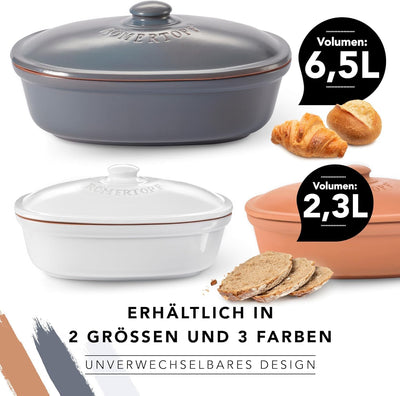 Römertopf Brottopf MAXI aus natürlicher Keramik, Aufbewahrungsbehälter aus Ton 6,5 Liter Single Terr