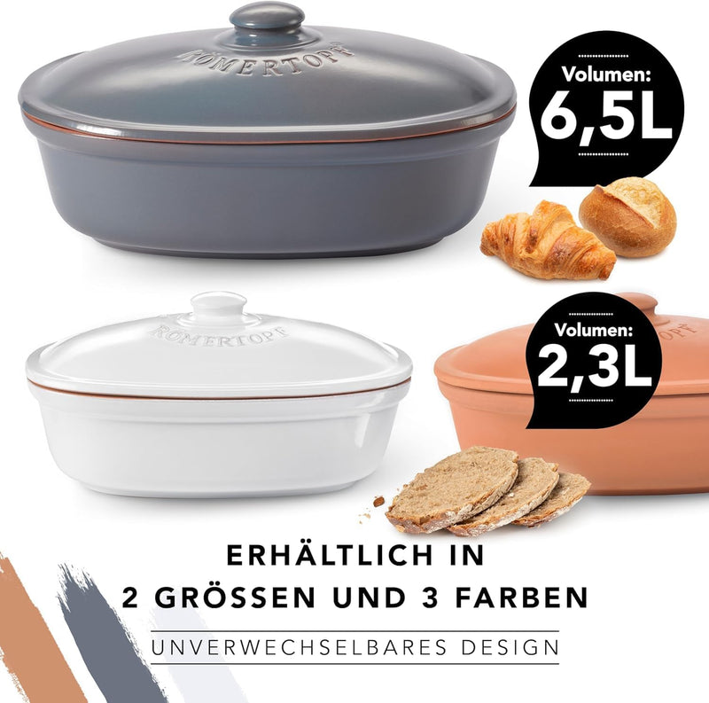 Römertopf Brottopf MAXI aus natürlicher Keramik, Aufbewahrungsbehälter aus Ton 6,5 Liter Single Terr