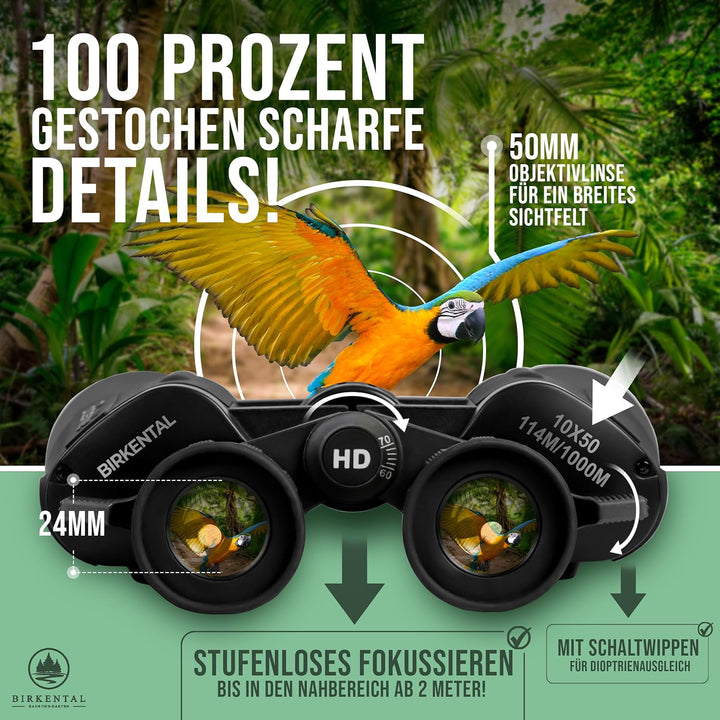 Fernglas 10x50 mit Dioptrienverstellung – HD Feldstecher, BAK4 Prisma & FMC Objektiv - brillenträger