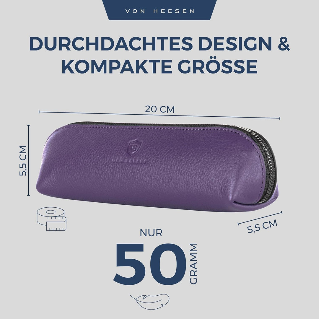 VON HEESEN® Echtleder Federmäppchen Leder Federmappe Etui für Stifte Mäppchen Schule Federtasche Uni