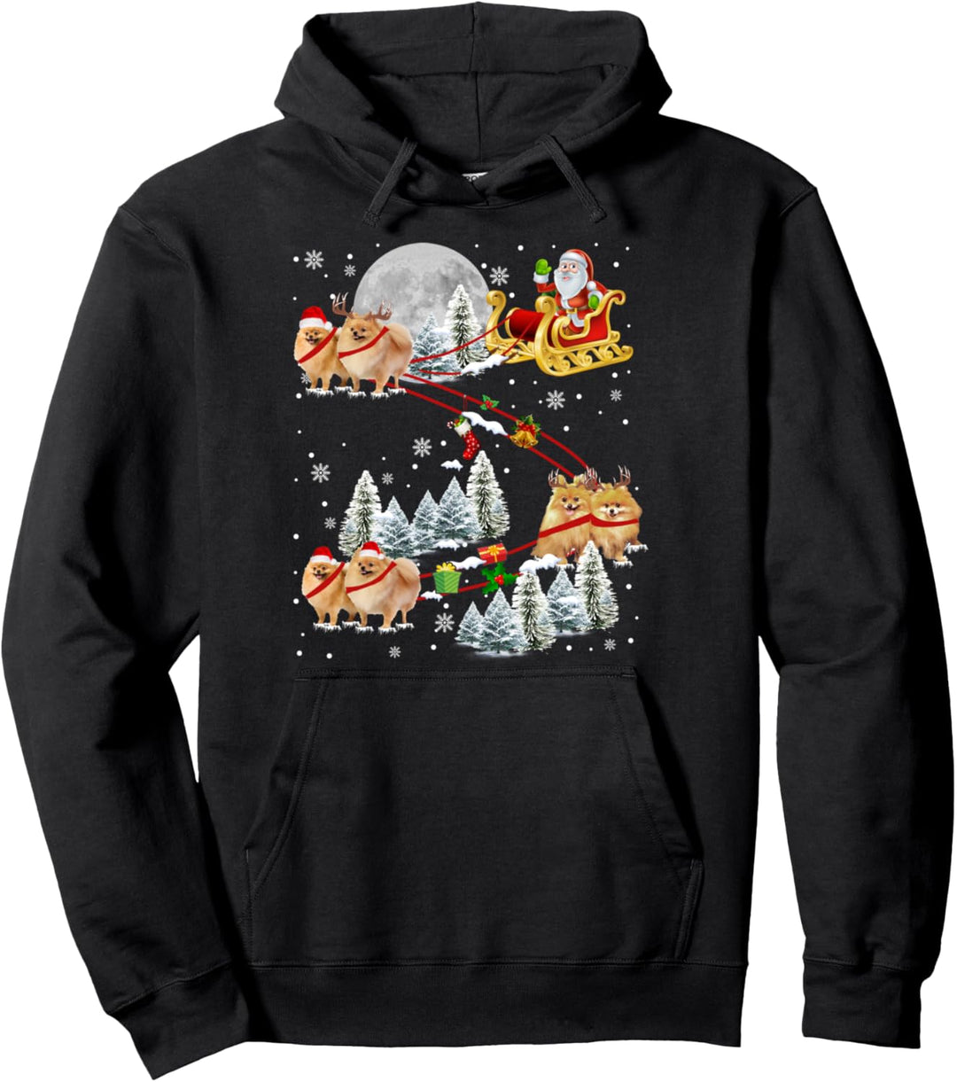 Xmas Pomeranian Sledge Christmas Sledge Santa Dog Pullover Hoodie