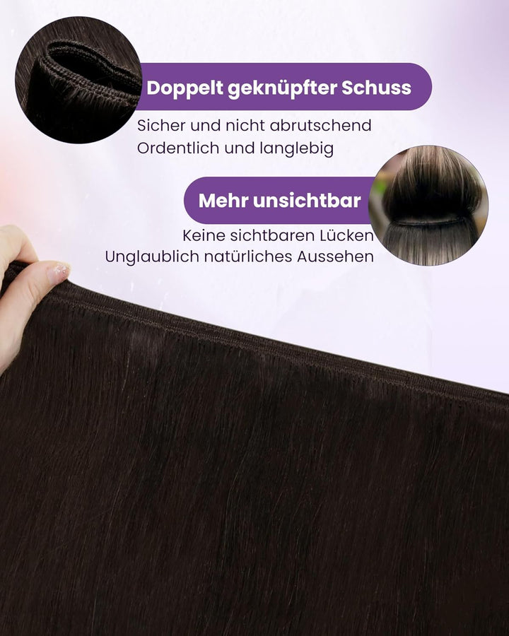 LaaVoo Extensions Tressen Remy Braun Haartressen Echthaar Dunkel Braun Extensions Echthaar Tressen G